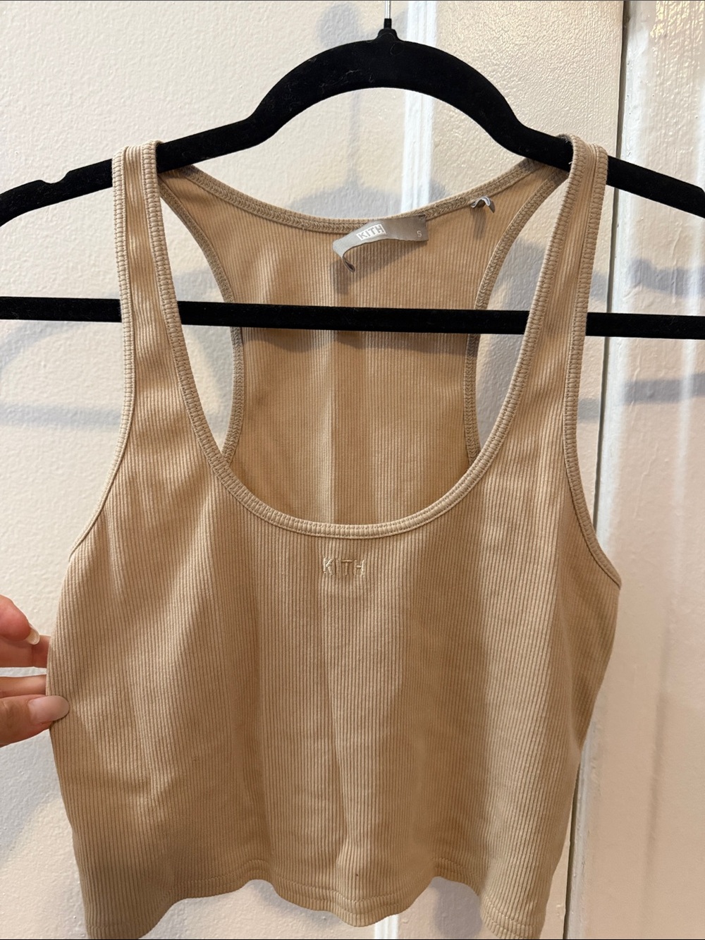 Kith Ribbed Cropped Tank Top — Beige/Tan